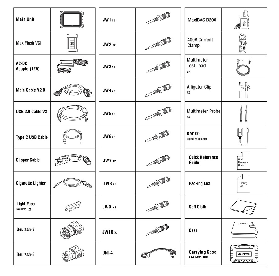 Autel MaxiSys MS909CV Package Includes
