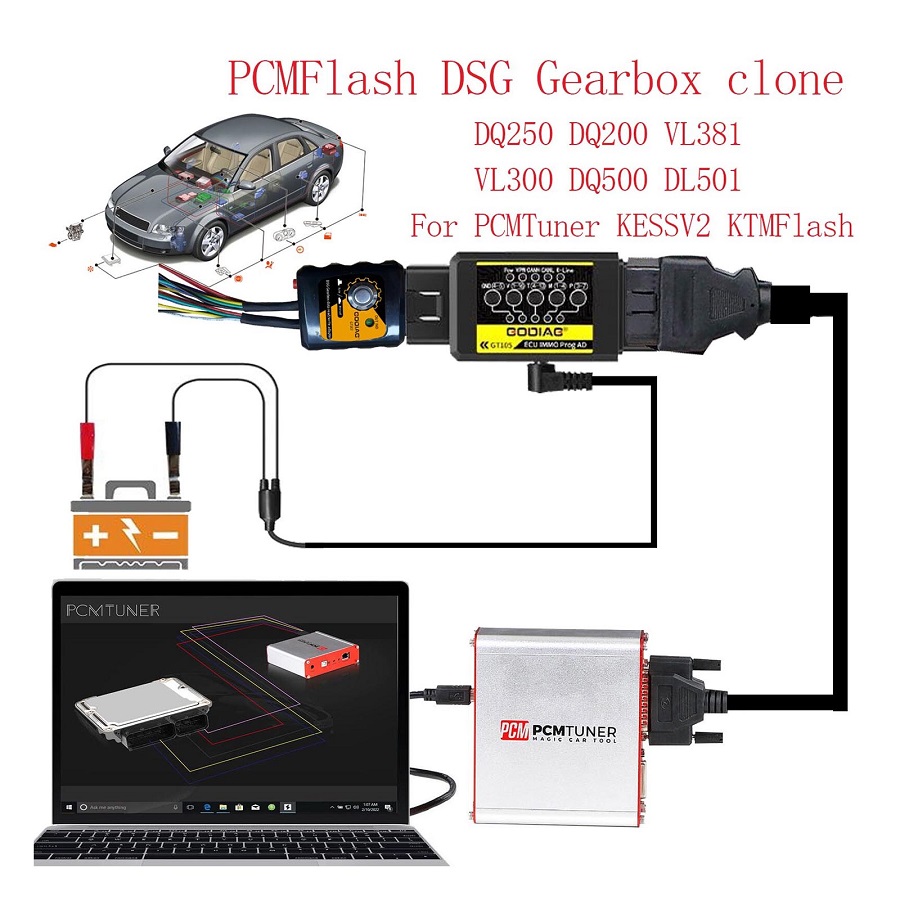how to connect GODIAG GT107 ECU IMMO Kit and pcmtuner to car