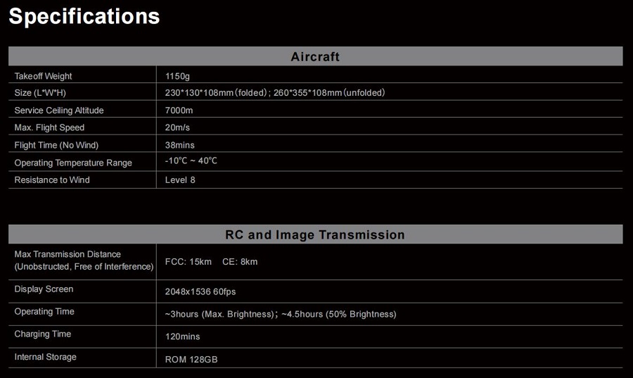 Autel EVO II Dual Rugged Bundle (640T) V3 Specification